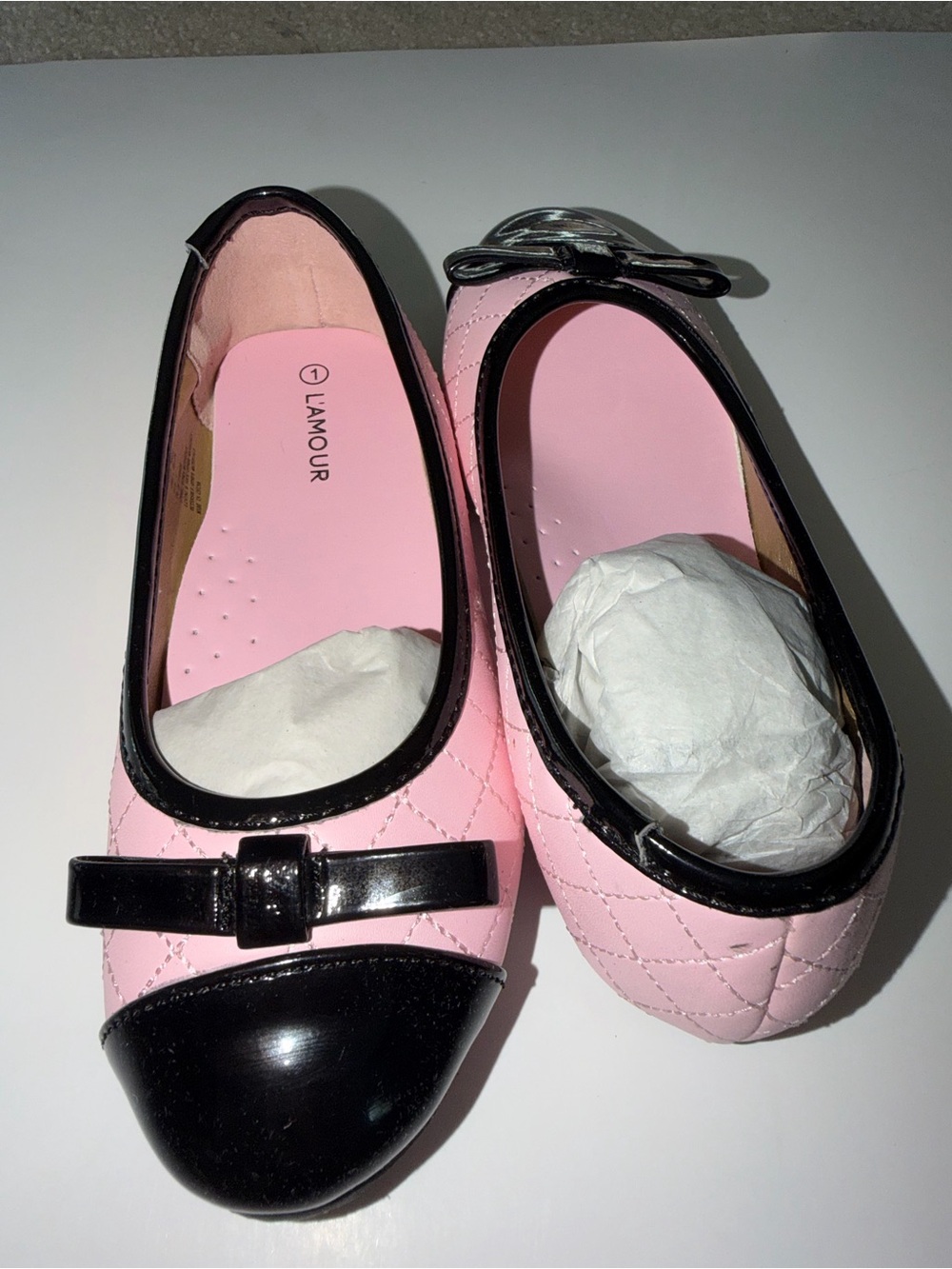 NWT L'Amour Pink Quilted Cap Toe Mary Jane Flats Girls Size 1 | Boutique